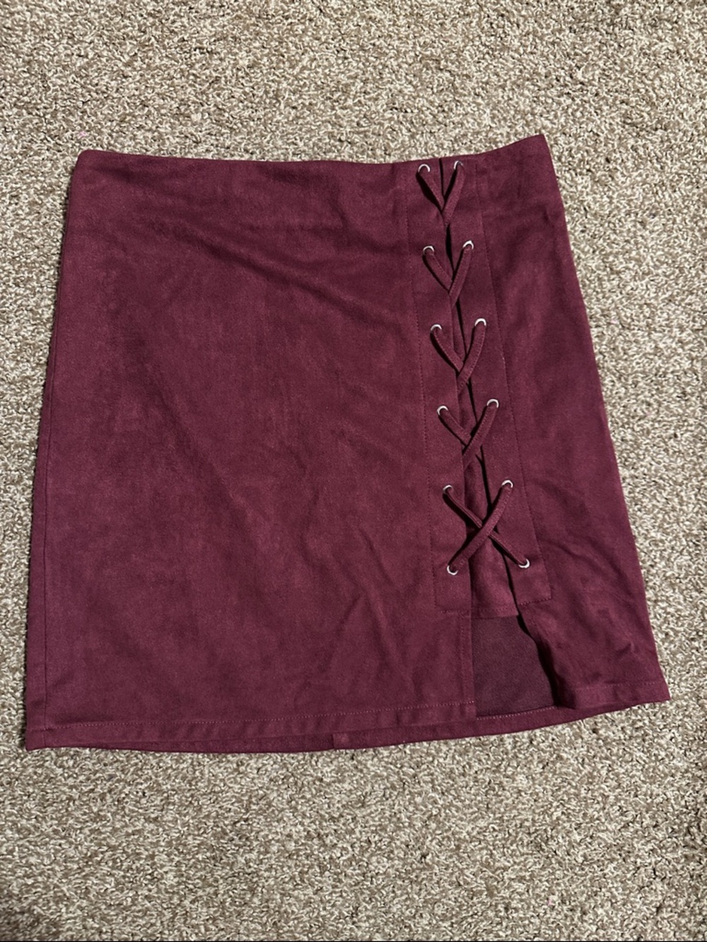 Burgundy suede midi skirt